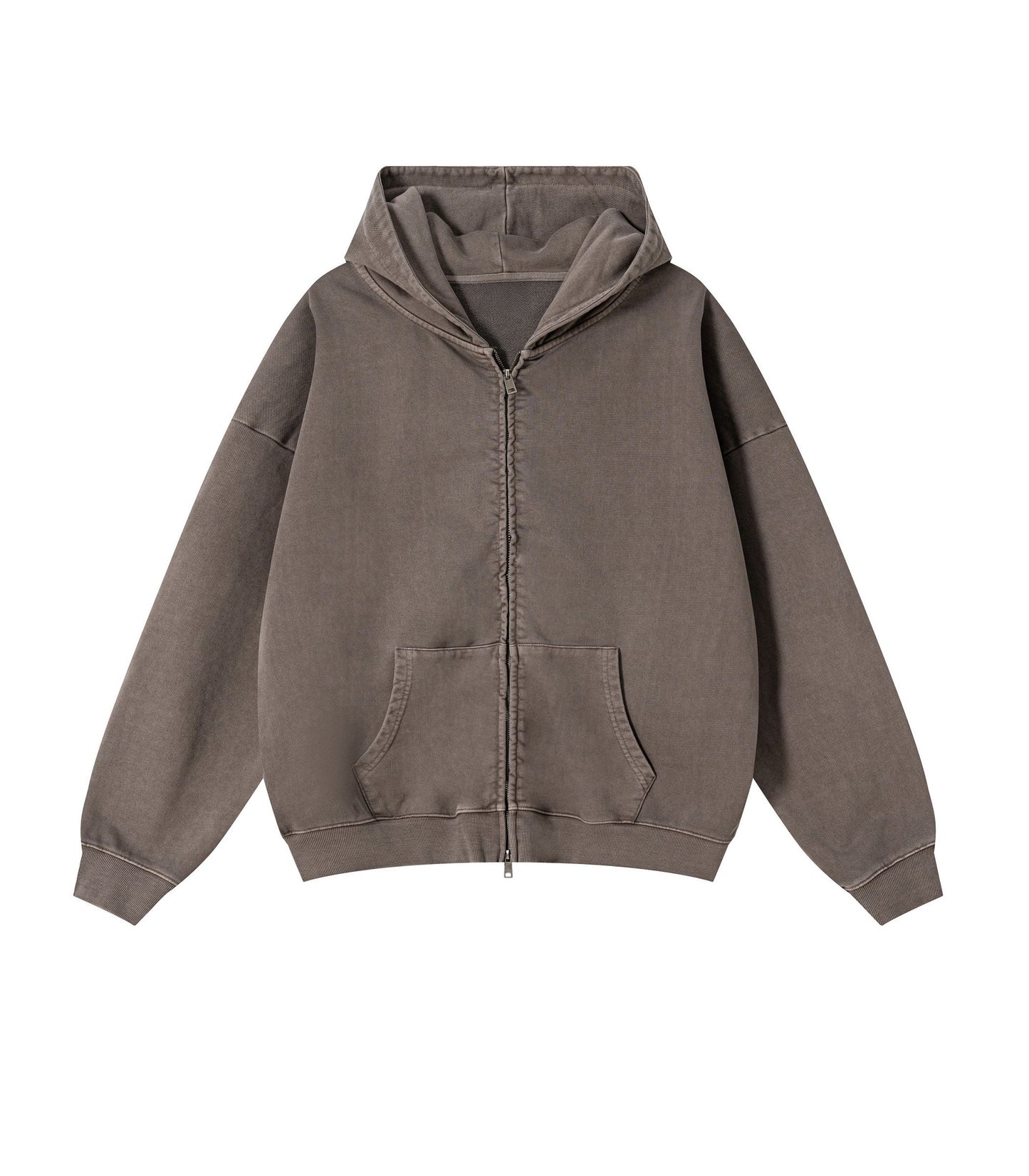 BROWN VINTAGE WASH ZIP HOODIE | UNDEVELOPED