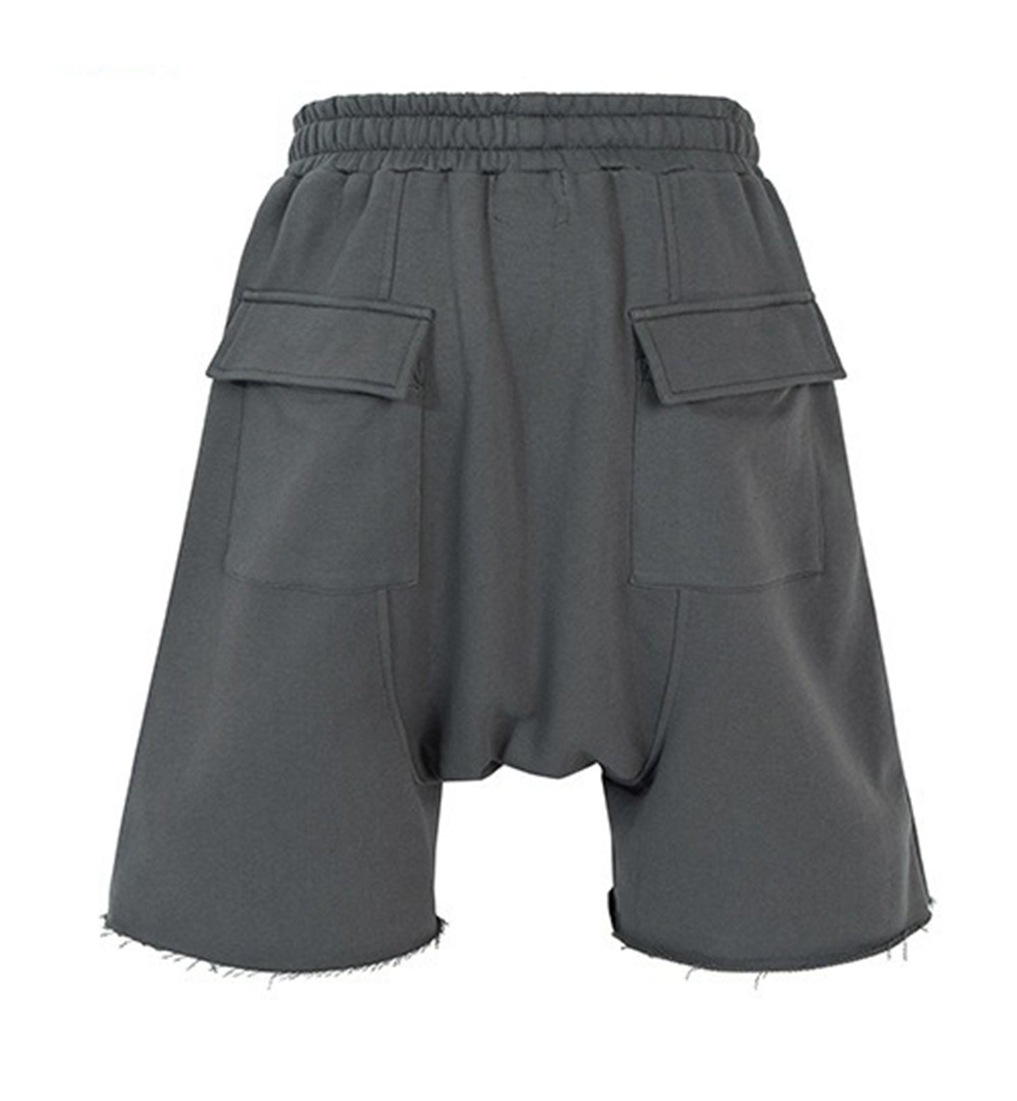 GREY DROP-CROTCH DISTRESSED SHORTS | UNDEVELOPED