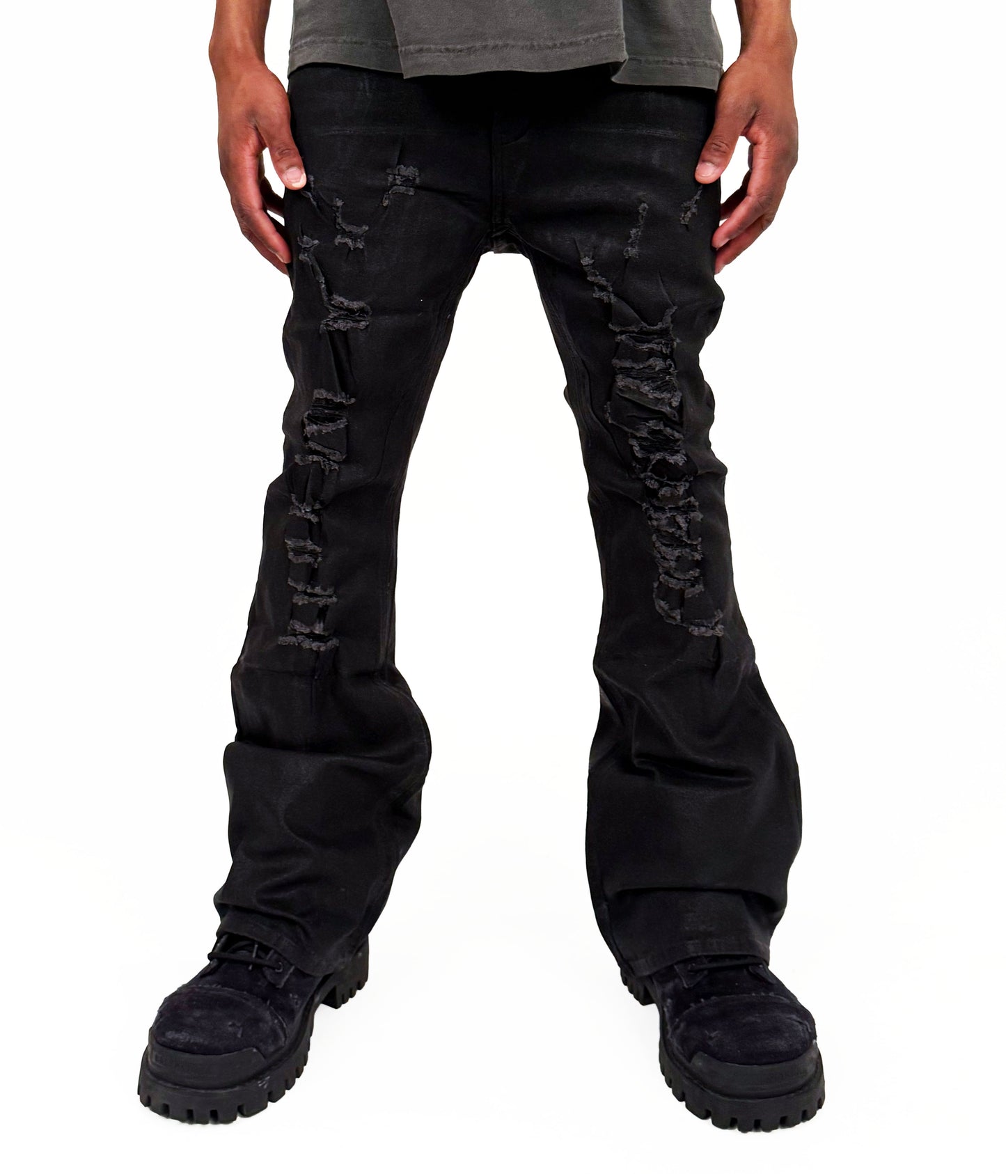 DISTRESSED WAXED FLARE DENIM | UNDEVELOPED
