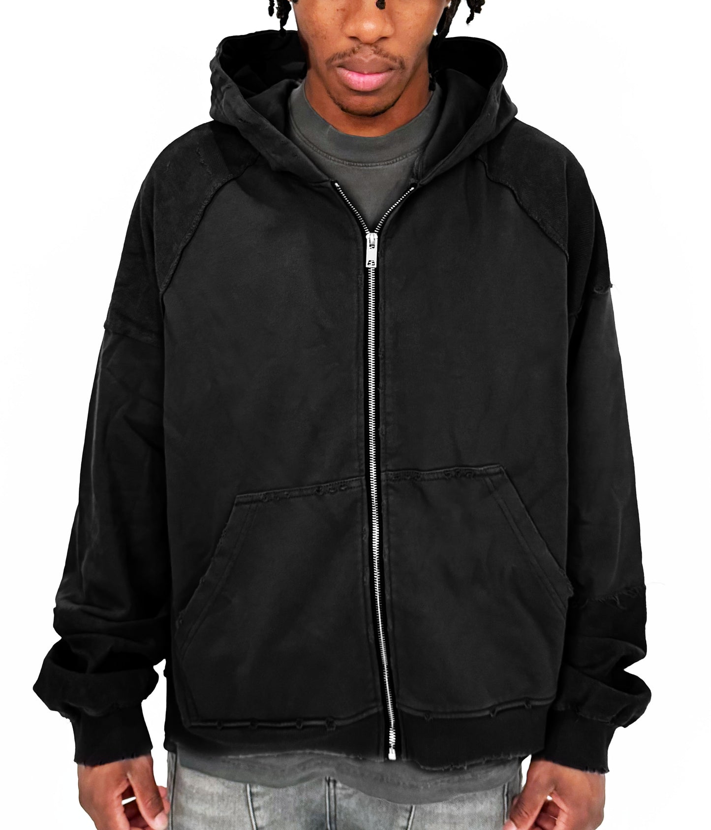 NOIR PATCHWORK ZIP HOODIE | UNDEVELOPED