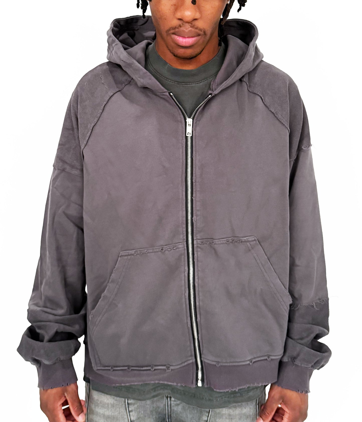 GREY PATCHWORK ZIP HOODIE | UNDEVELOPED