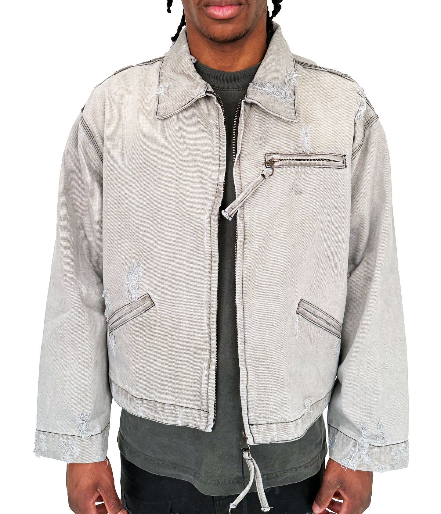 GREY ZIP DENIM JACKET | UNDEVELOPED