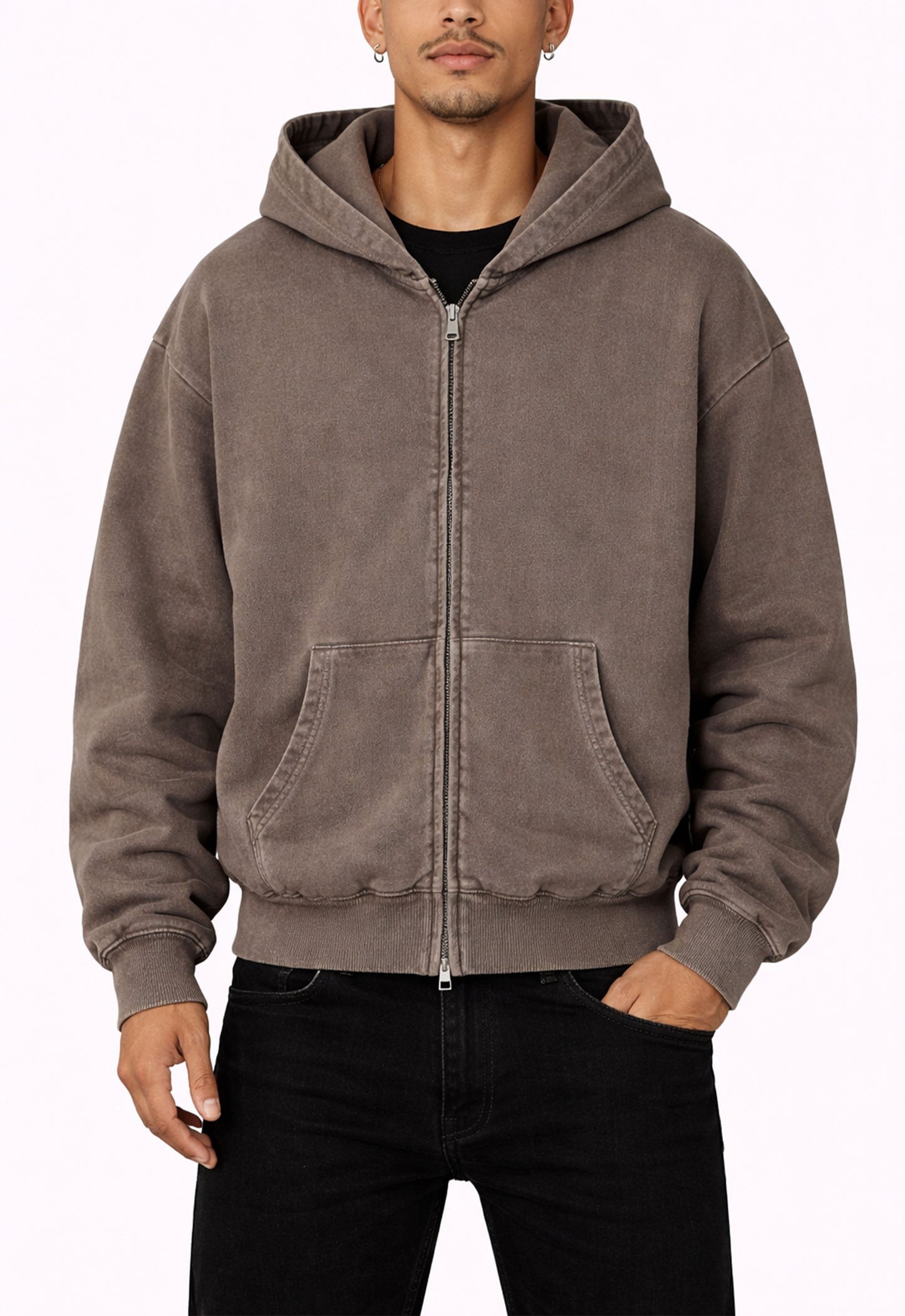 BROWN VINTAGE WASH ZIP HOODIE Hoodies | STREETWEAR APPAREL | UNDEVELOPED