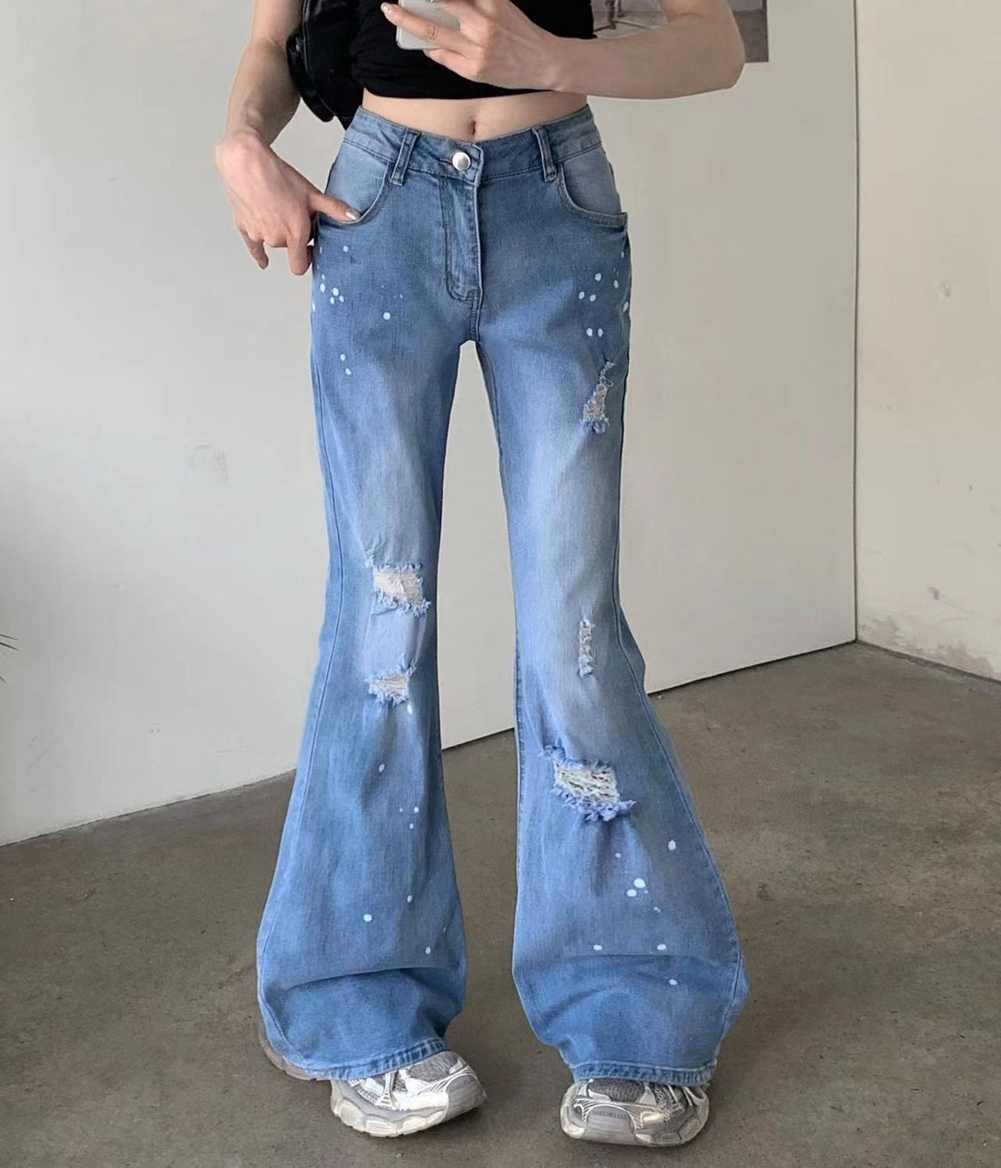 DISTRESSED SPLATTER FLARE DENIM | UNDEVELOPED