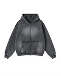 CHARCOAL DISTRESSED ZIP-UP HOODIE