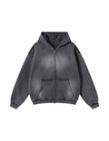 CHARCOAL DISTRESSED ZIP-UP HOODIE