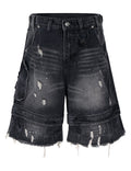 NOIR DISTRESSED CARGO SHORTS