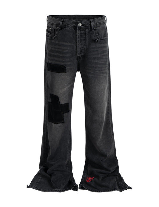 DARK PATCHWORK FLARE DENIM Denim | STREETWEAR APPAREL | UNDEVELOPED