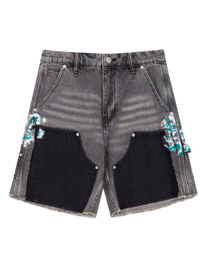 GREY SPLIT PAINTERS SHORTS Denim Shorts | STREETWEAR APPAREL | UNDEVELOPED