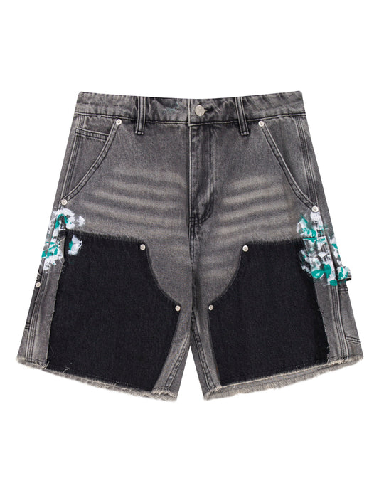 GREY SPLIT PAINTERS SHORTS Denim Shorts | STREETWEAR APPAREL | UNDEVELOPED