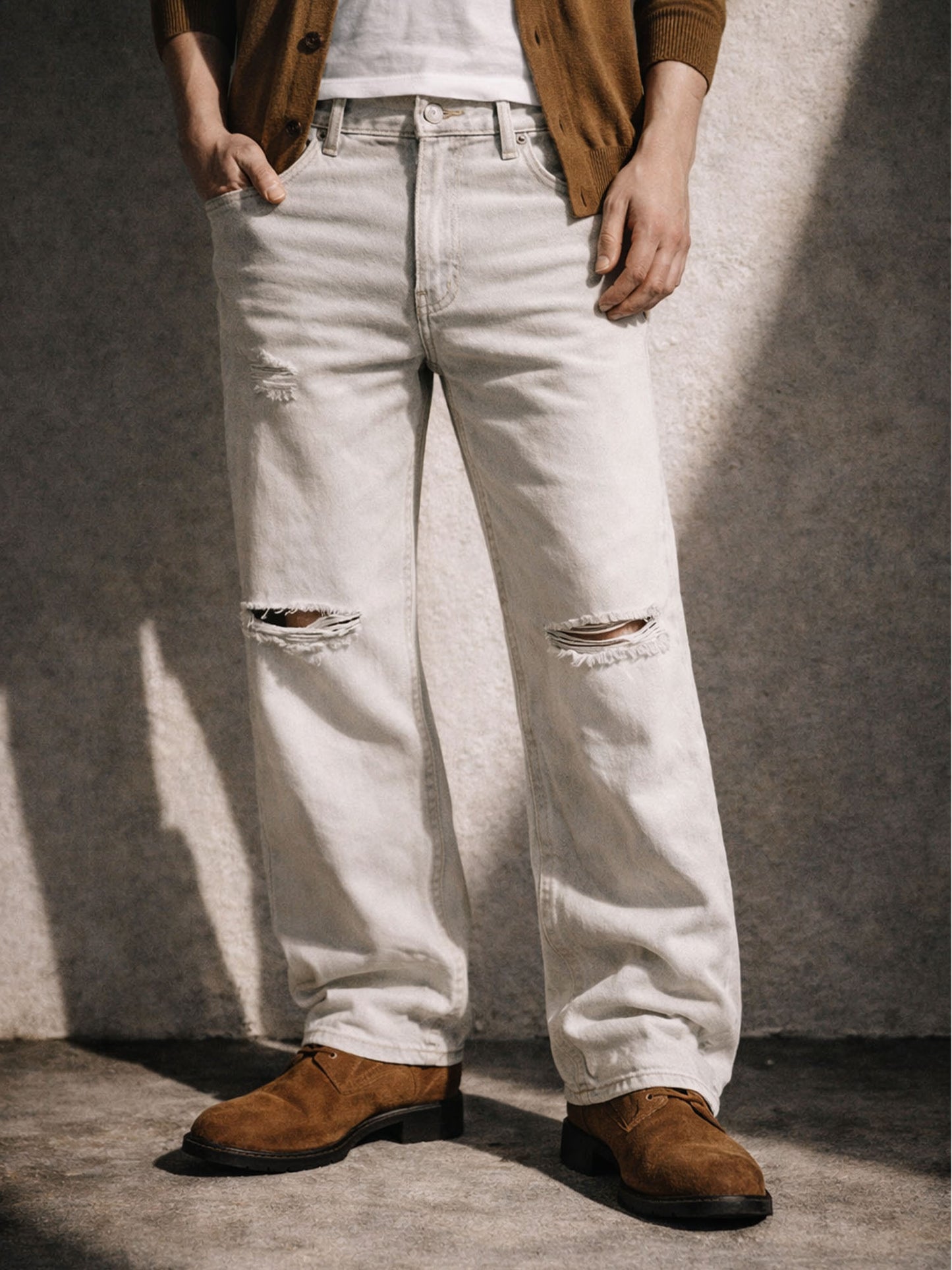 IVORY DISTRESSED BOOTCUT DENIM | STREETWEAR APPAREL | UNDEVELOPED