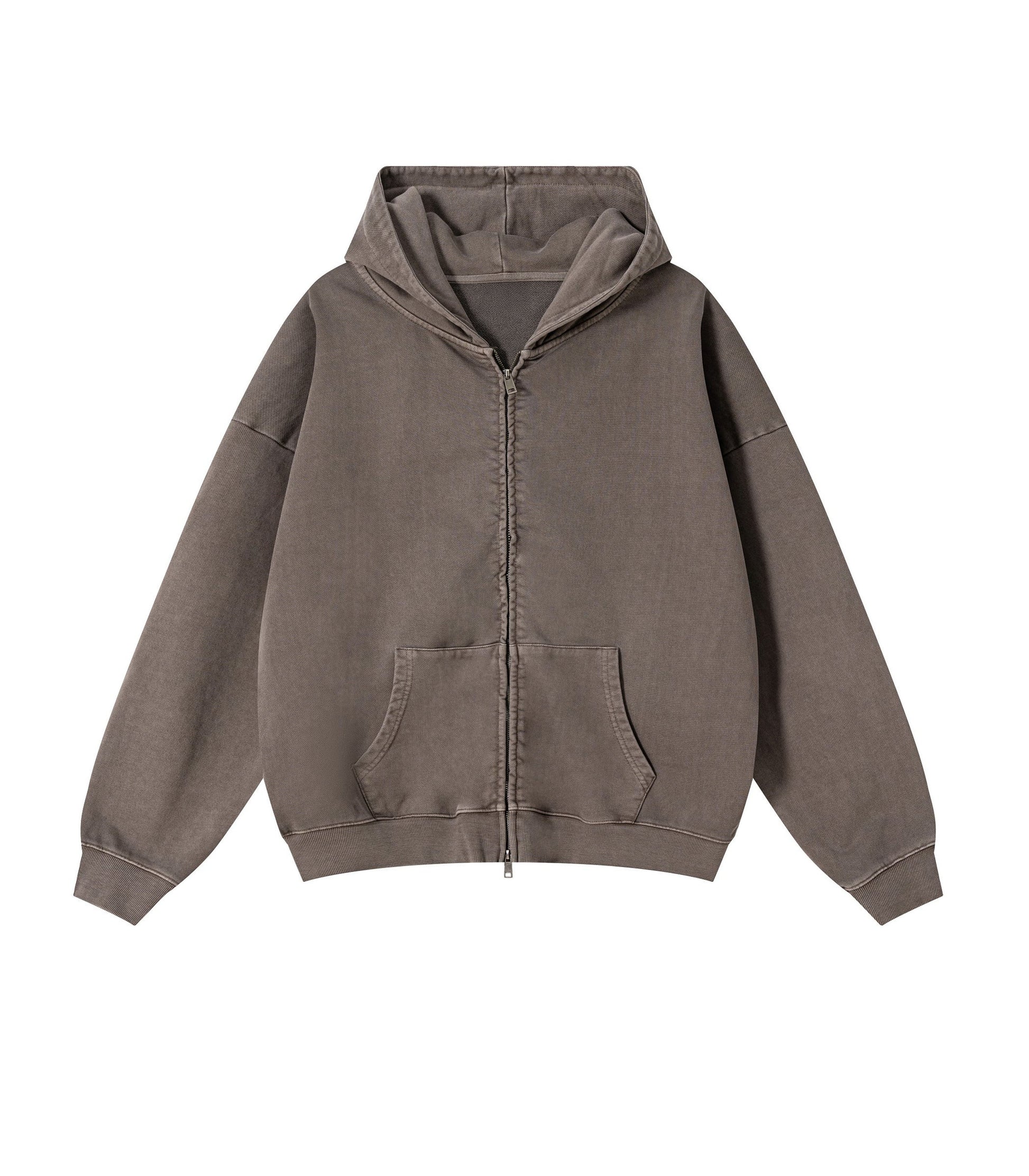 BROWN VINTAGE WASH ZIP HOODIE | UNDEVELOPED