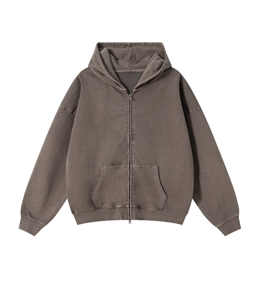 BROWN VINTAGE WASH ZIP HOODIE | UNDEVELOPED