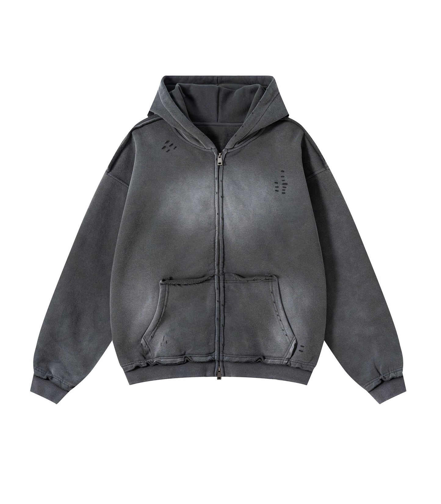 CHARCOAL DISTRESSED ZIP HOODIE | UNDEVELOPED