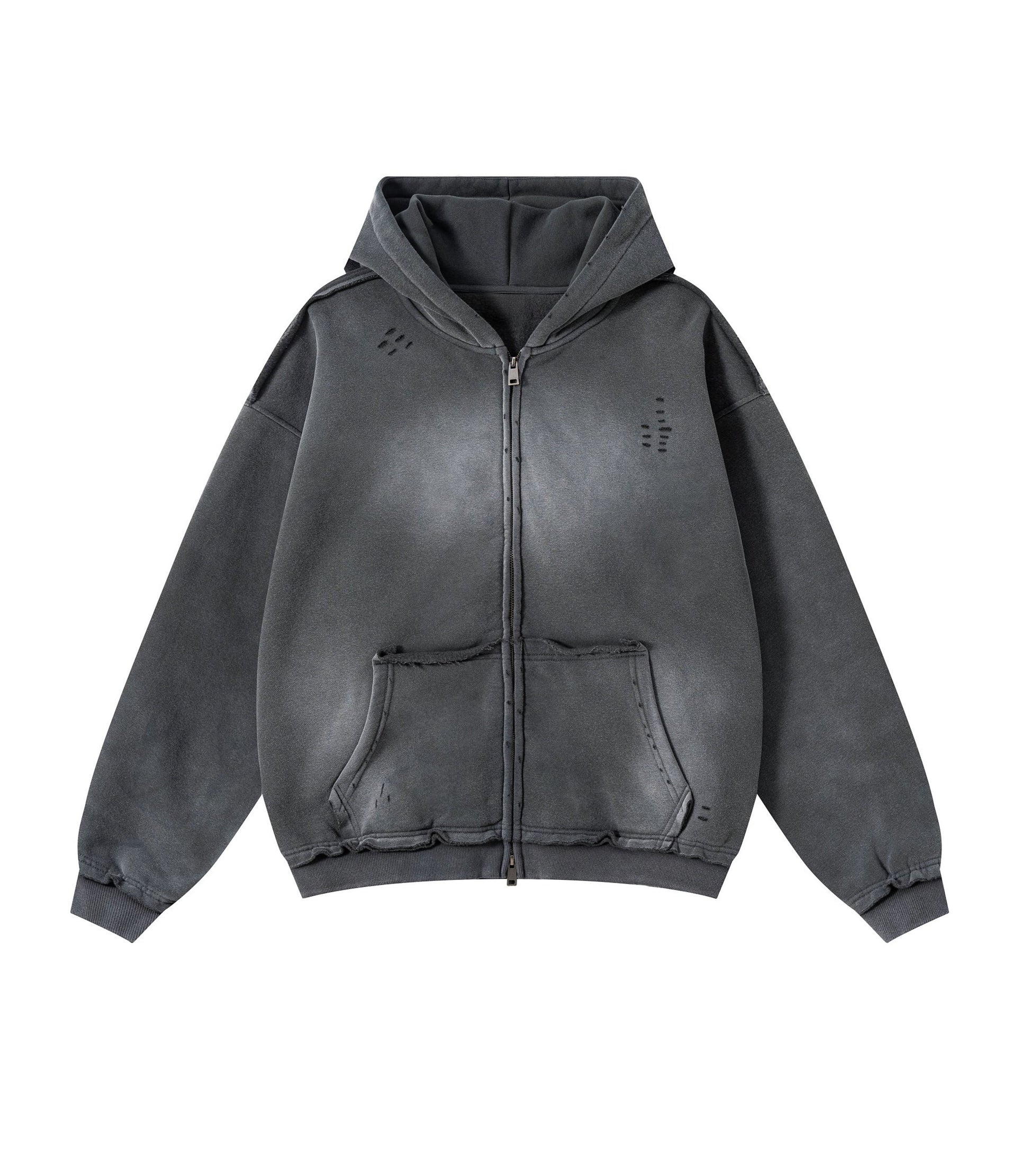 CHARCOAL DISTRESSED ZIP HOODIE | UNDEVELOPED