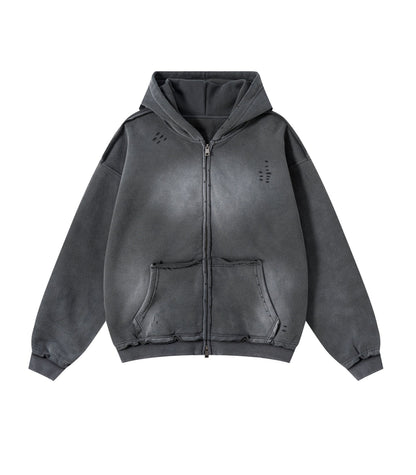 CHARCOAL DISTRESSED ZIP HOODIE | UNDEVELOPED