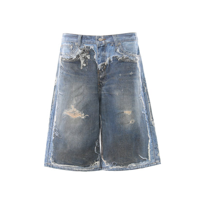 DISTRESSED PRINTED SHORTS
