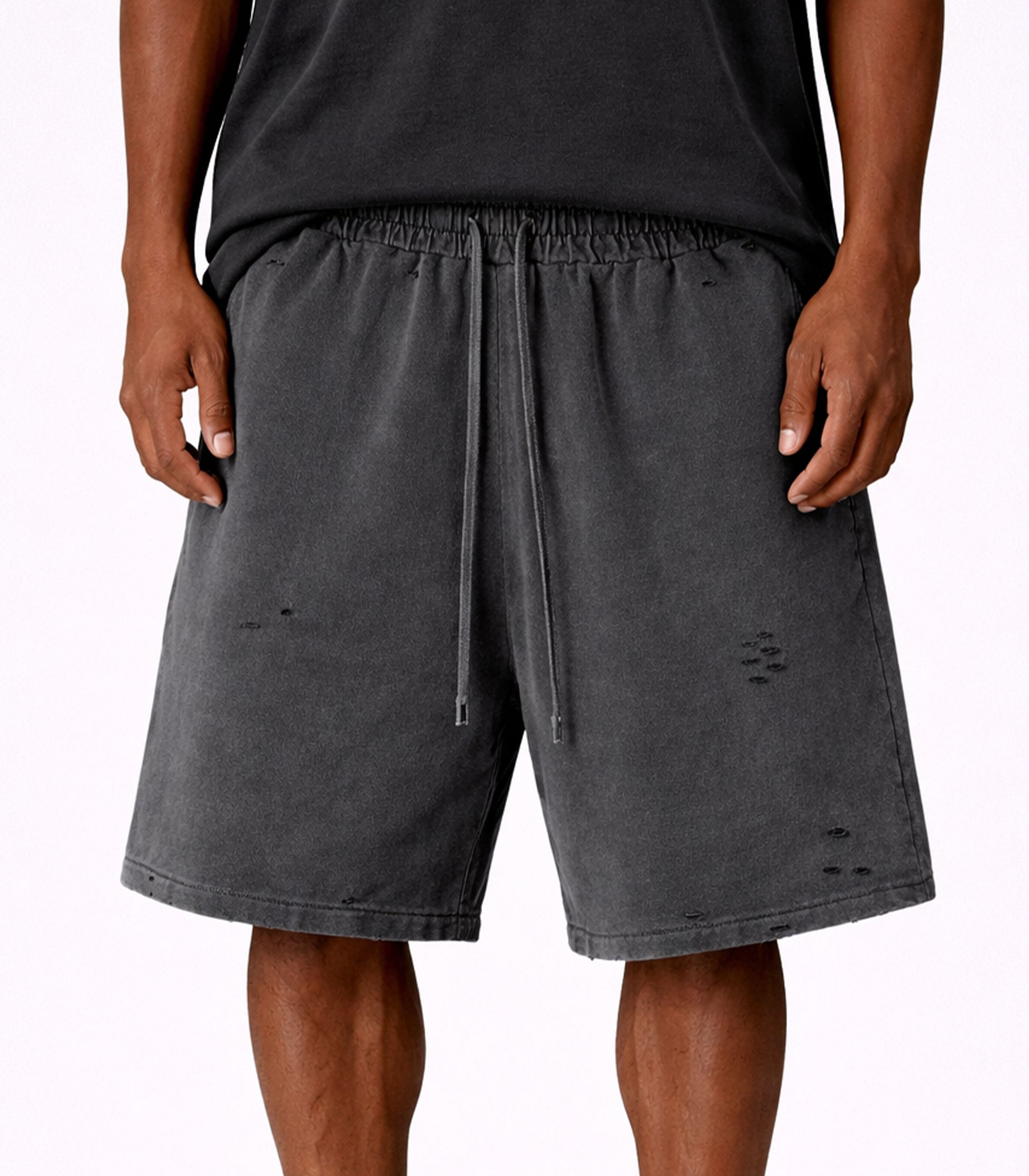 CHARCOAL DISTRESSED SWEATSHORTS | STREETWEAR APPAREL | UNDEVELOPED