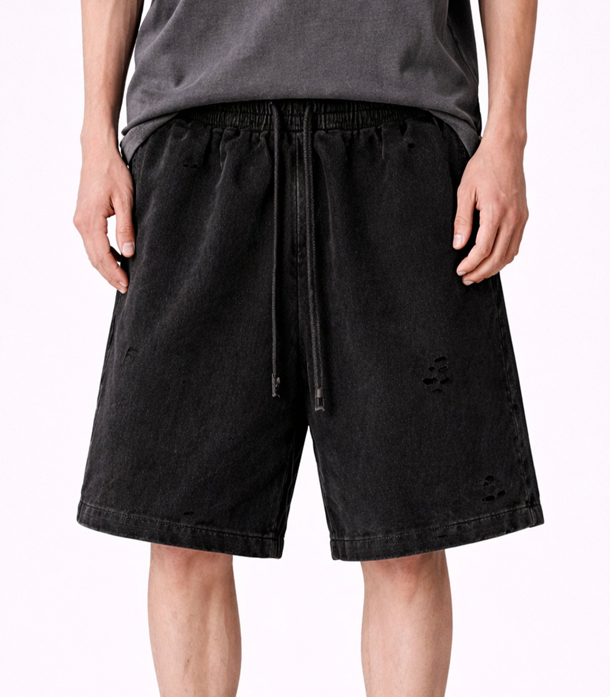 NOIR DISTRESSED SWEATSHORTS | STREETWEAR APPAREL | UNDEVELOPED