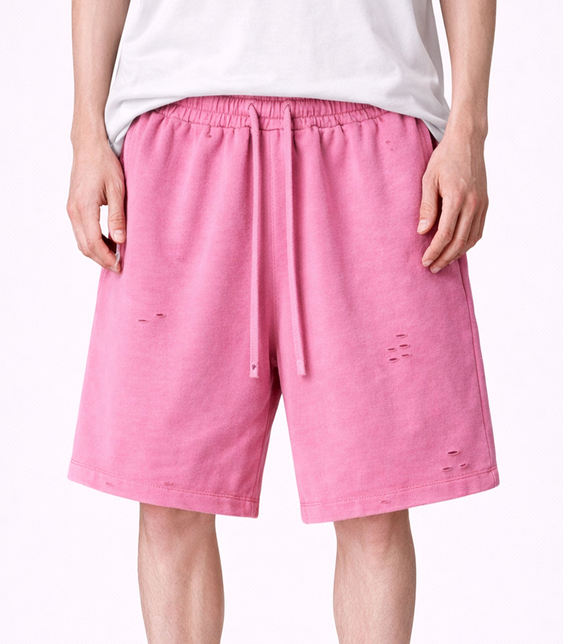 PINK DISTRESSED SWEATSHORTS | STREETWEAR APPAREL | UNDEVELOPED