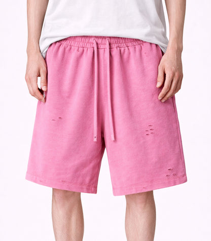 PINK DISTRESSED SWEATSHORTS | STREETWEAR APPAREL | UNDEVELOPED
