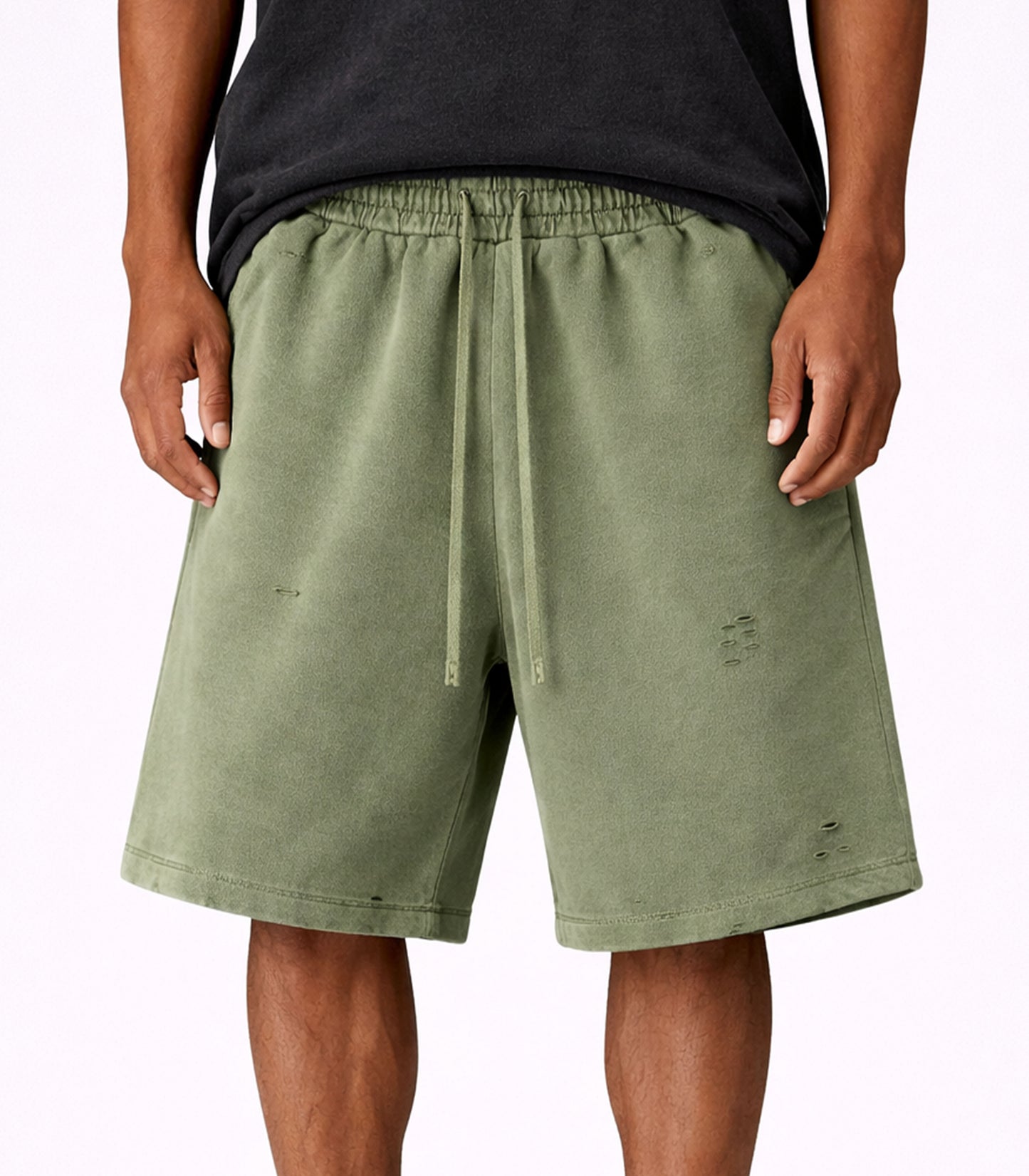 MOSS DISTRESSED SWEATSHORTS | STREETWEAR APPAREL | UNDEVELOPED