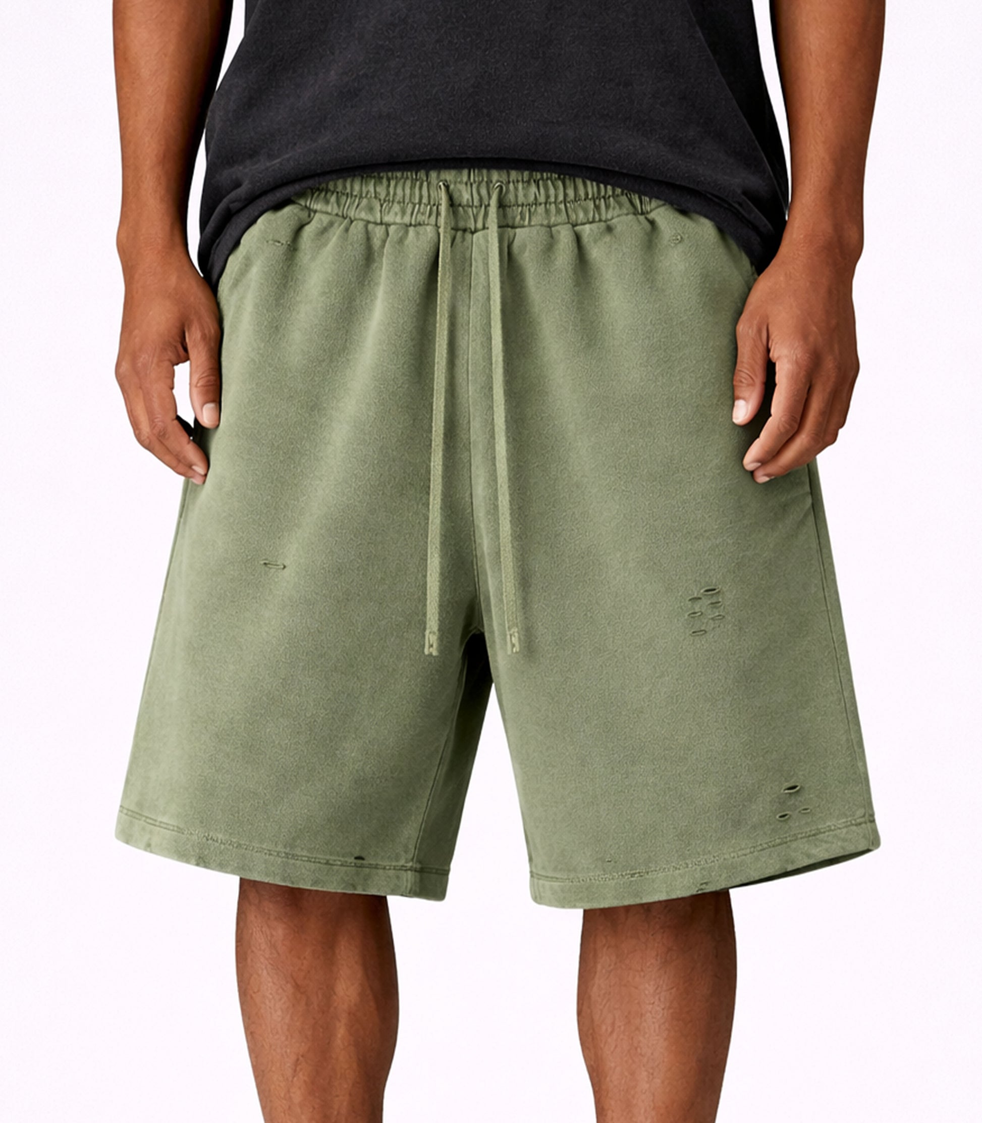 MOSS DISTRESSED SWEATSHORTS | STREETWEAR APPAREL | UNDEVELOPED