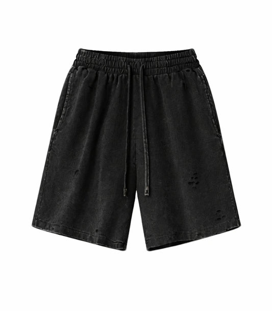 NOIR DISTRESSED SWEATSHORTS | STREETWEAR APPAREL | UNDEVELOPED