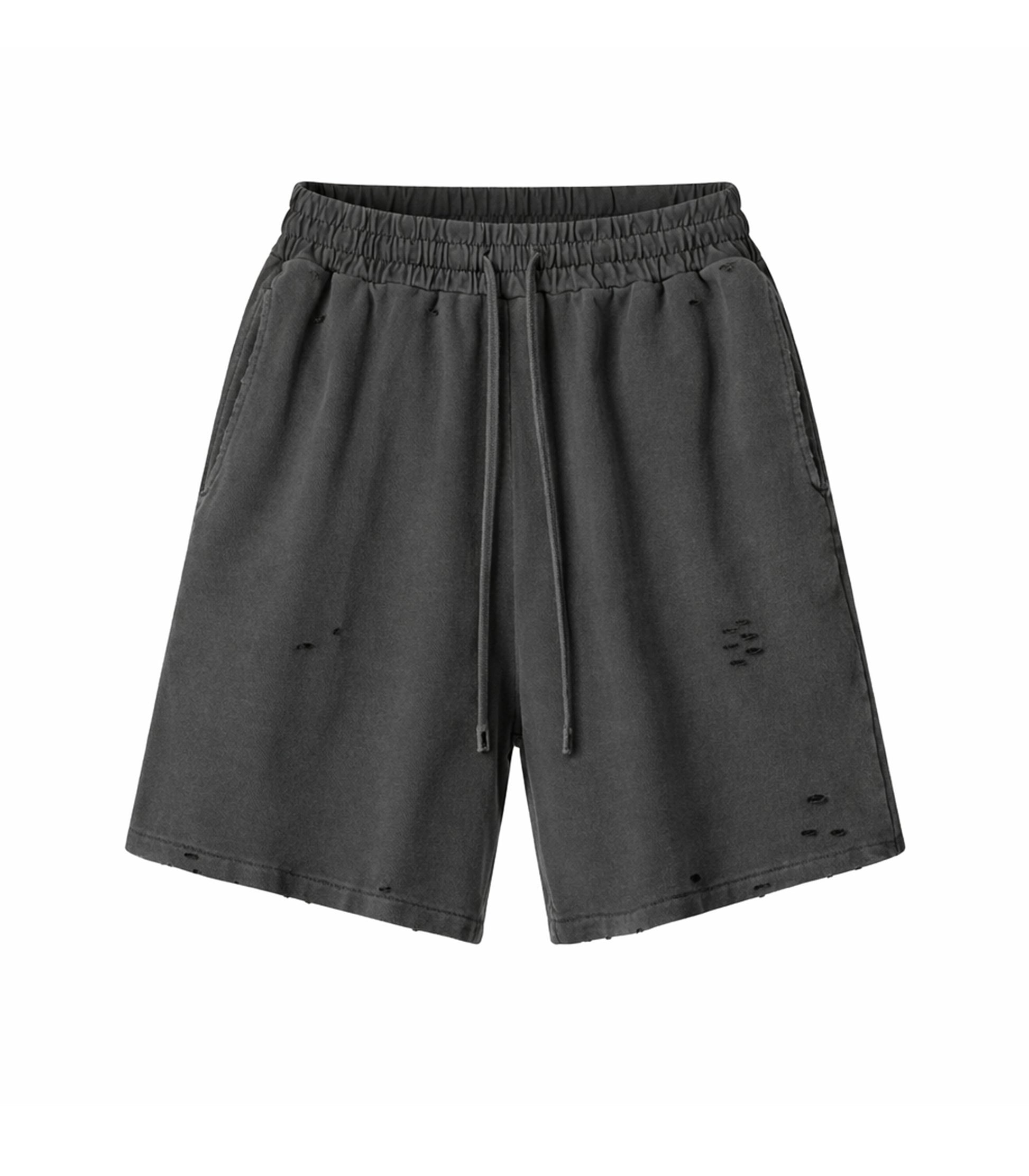CHARCOAL DISTRESSED SWEATSHORTS | STREETWEAR APPAREL | UNDEVELOPED