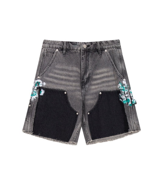 GREY SPLIT PAINTERS SHORTS | UNDEVELOPED