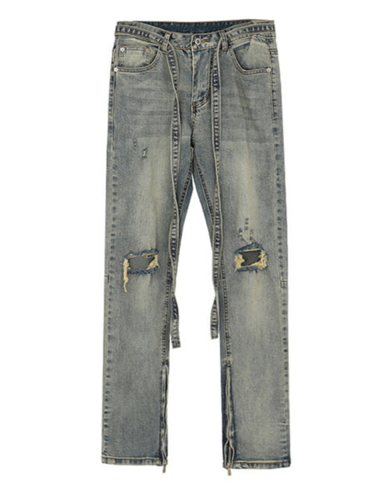 BELTED BLOW OUT ZIP DENIM