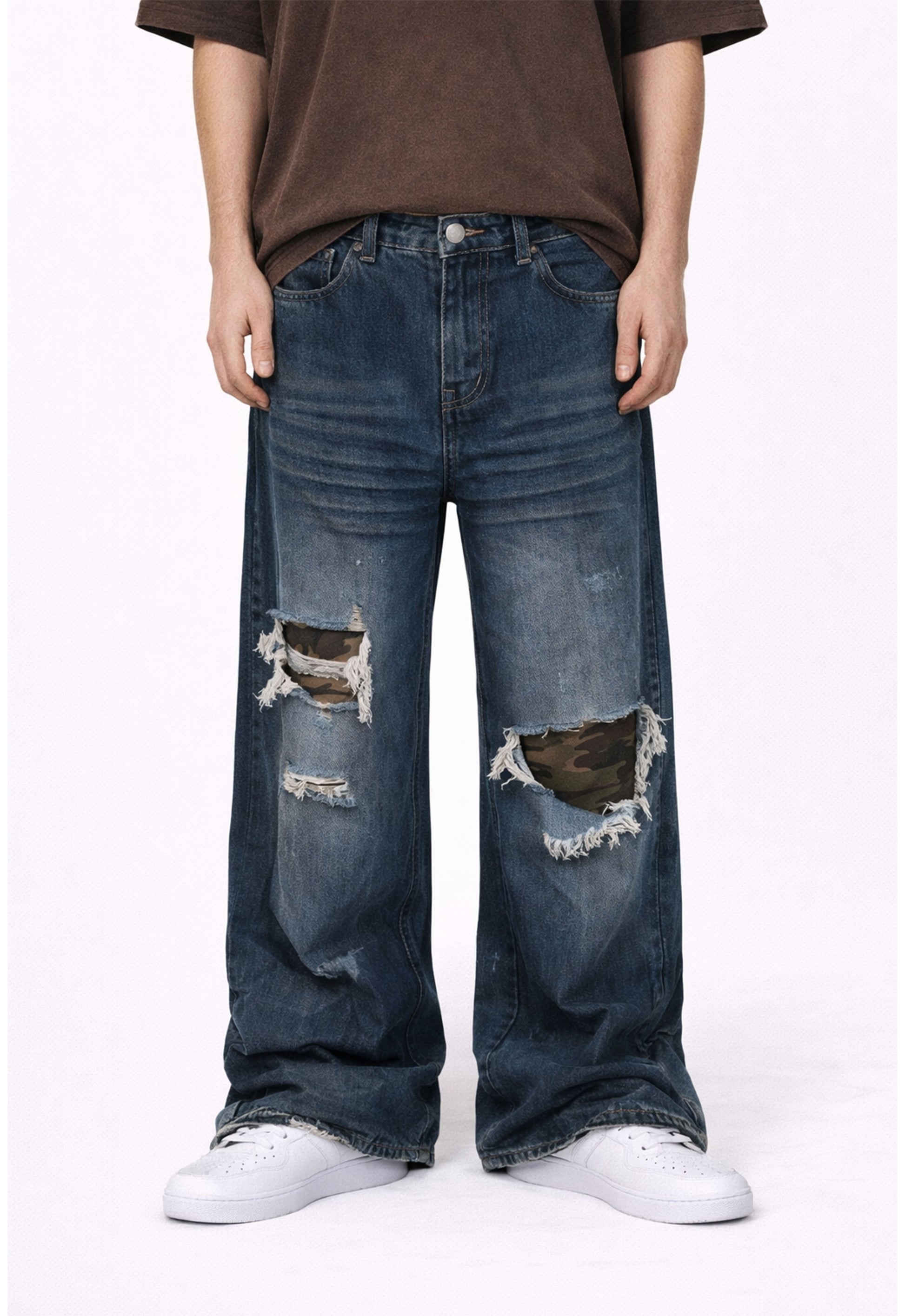 AZUL DISTRESSED CAMO PATCHWORK DENIM denim | STREETWEAR APPAREL | UNDEVELOPED