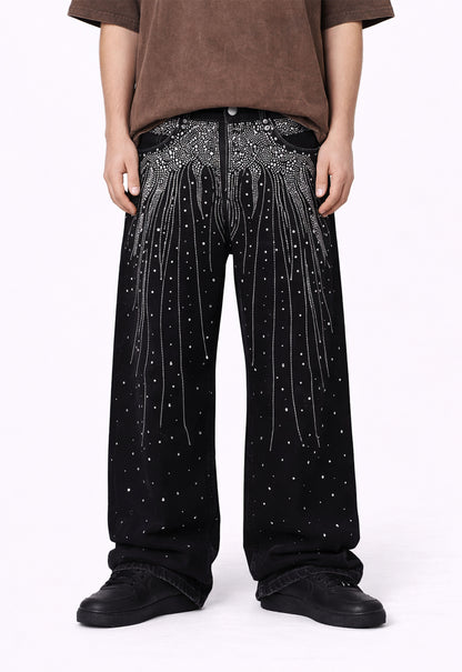 NOIR FLORAL RHINESTONE DENIM Denim | STREETWEAR APPAREL | UNDEVELOPED