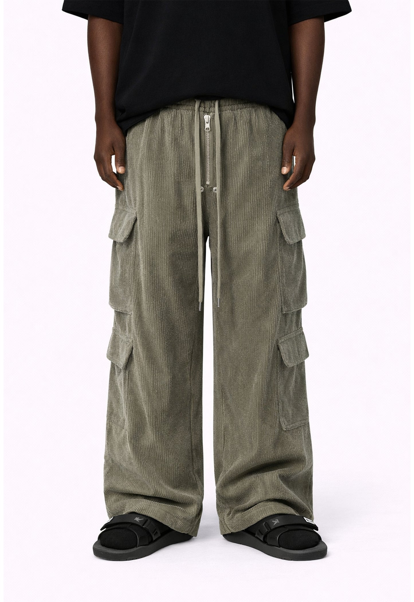 GREY CORDUROY DRAWSTRING CARGO PANTS cargo pants | STREETWEAR APPAREL | UNDEVELOPED