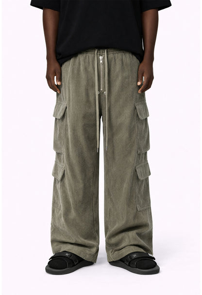 GREY CORDUROY DRAWSTRING CARGO PANTS cargo pants | STREETWEAR APPAREL | UNDEVELOPED