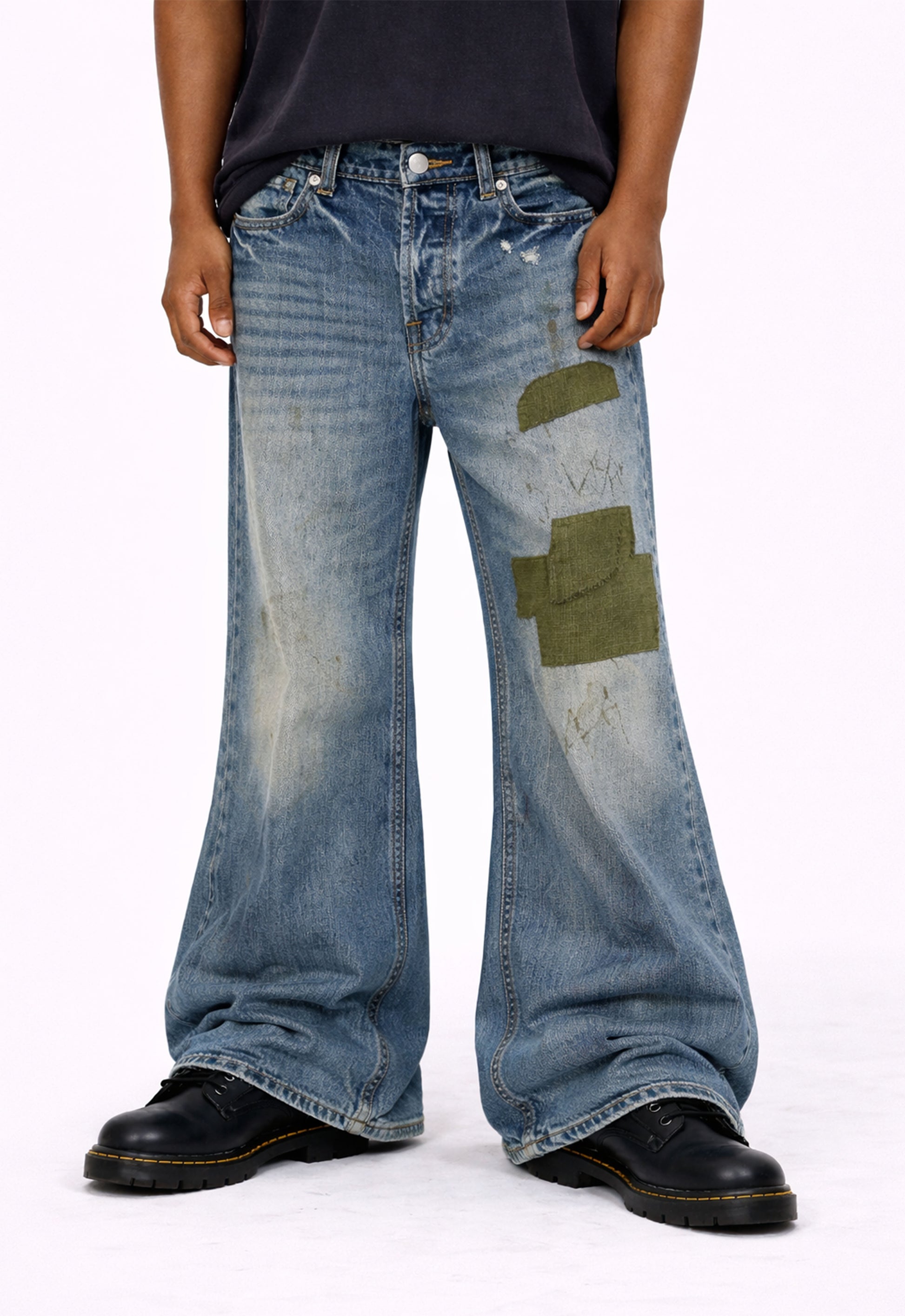MUD PATCHWORK FLARE DENIM denim | STREETWEAR APPAREL | UNDEVELOPED