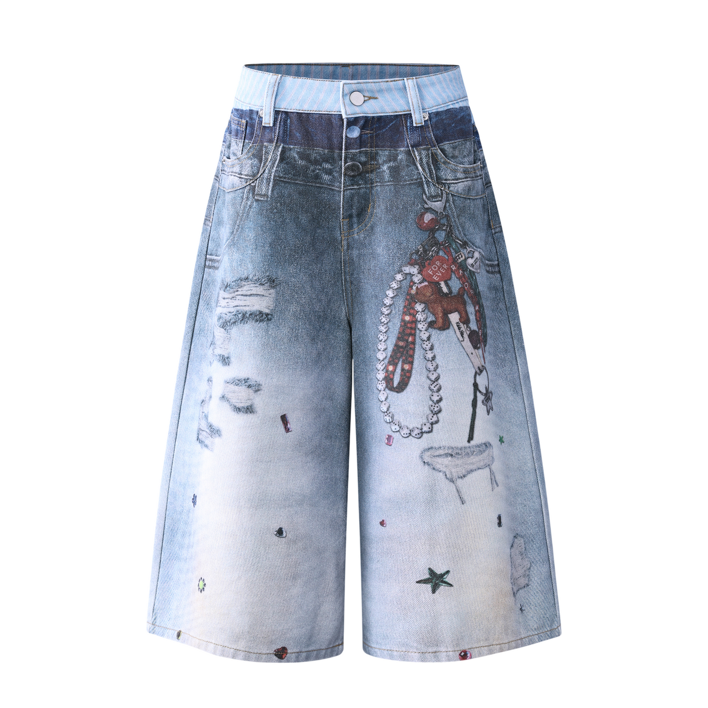 CHARM PRINT DENIM SHORTS