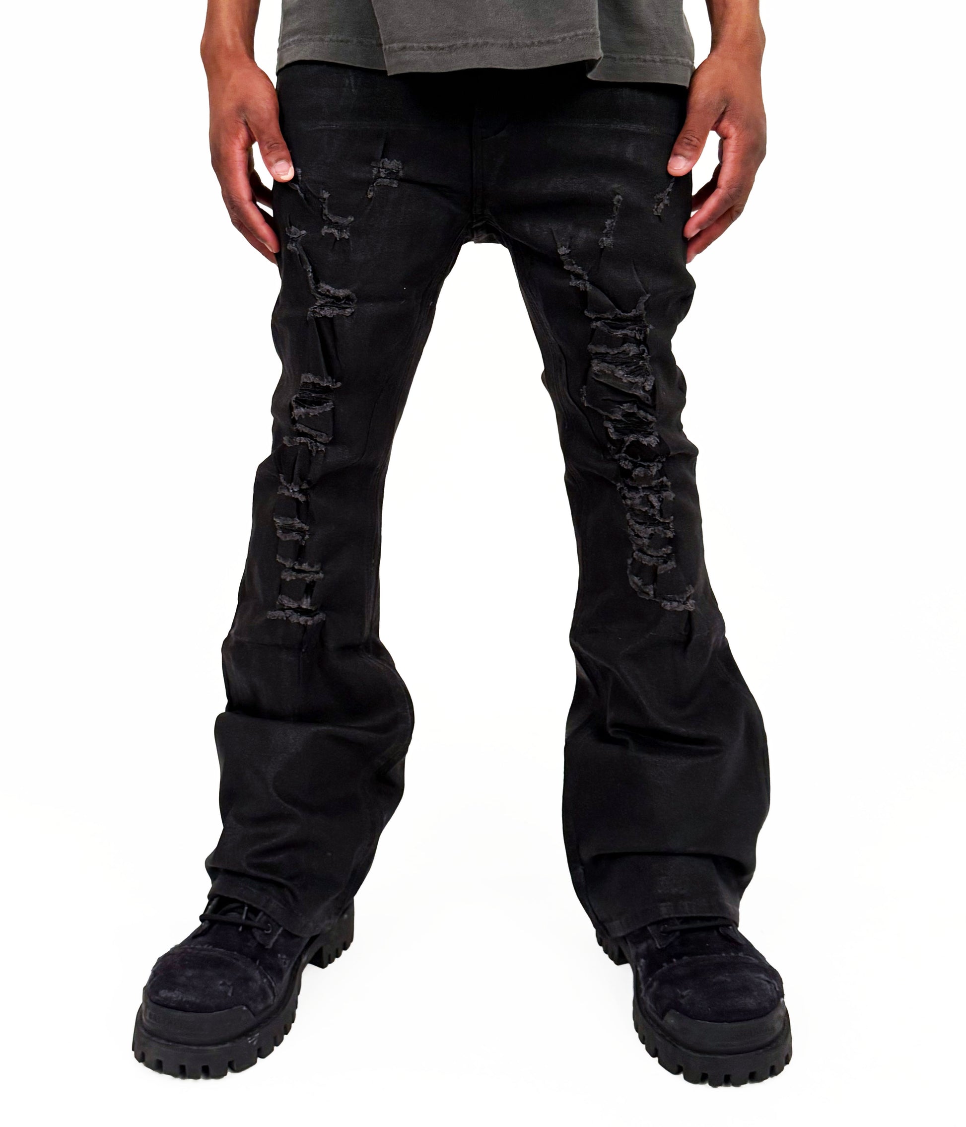 DISTRESSED WAXED FLARE DENIM | UNDEVELOPED