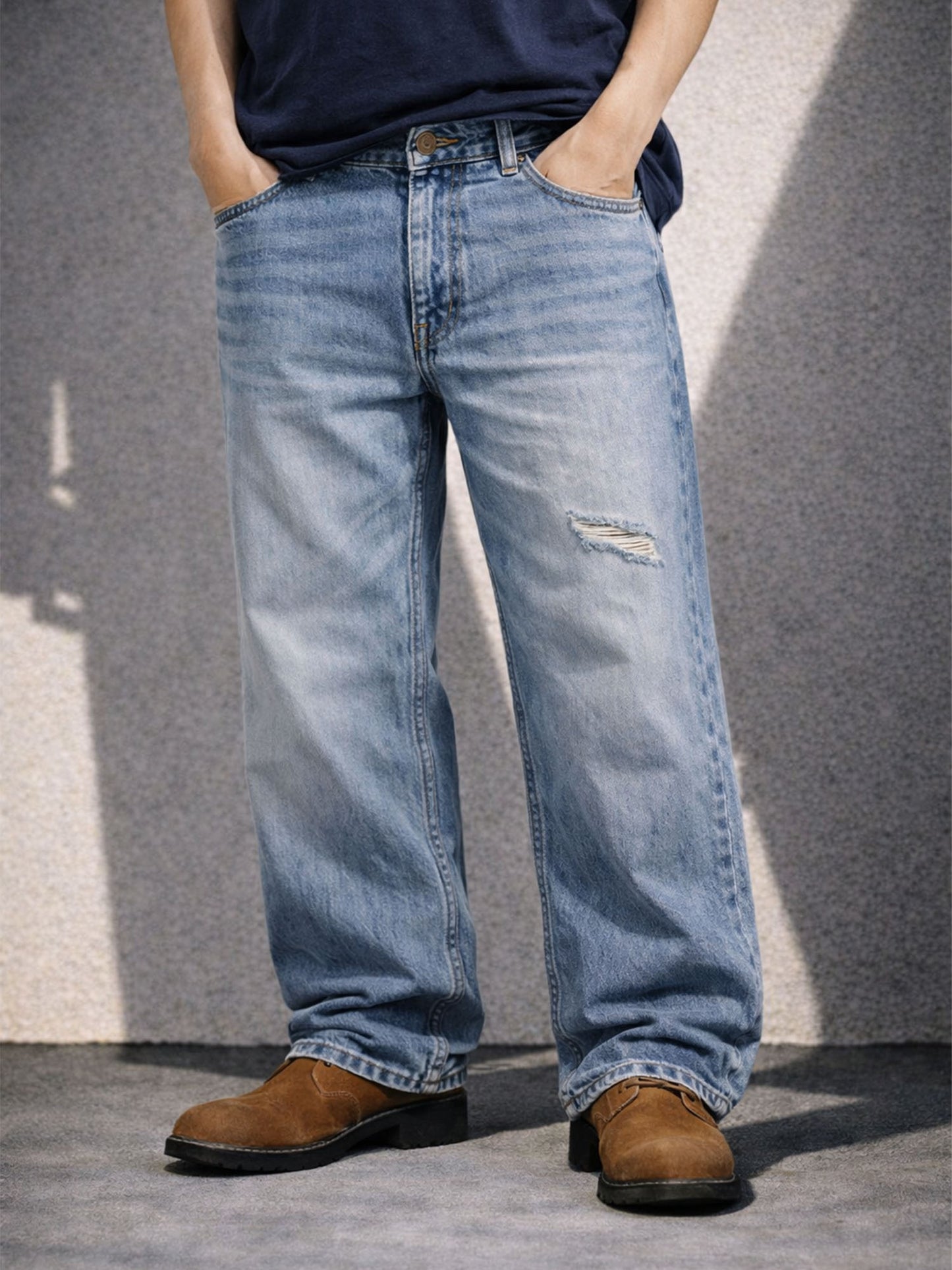 LIGHT WAS DISTRESSED RELAXED DENIM | STREETWEAR APPAREL | UNDEVELOPED