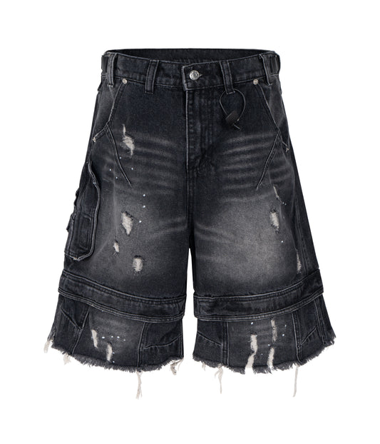 NOIR DISTRESSED CARGO SHORTS | UNDEVELOPED