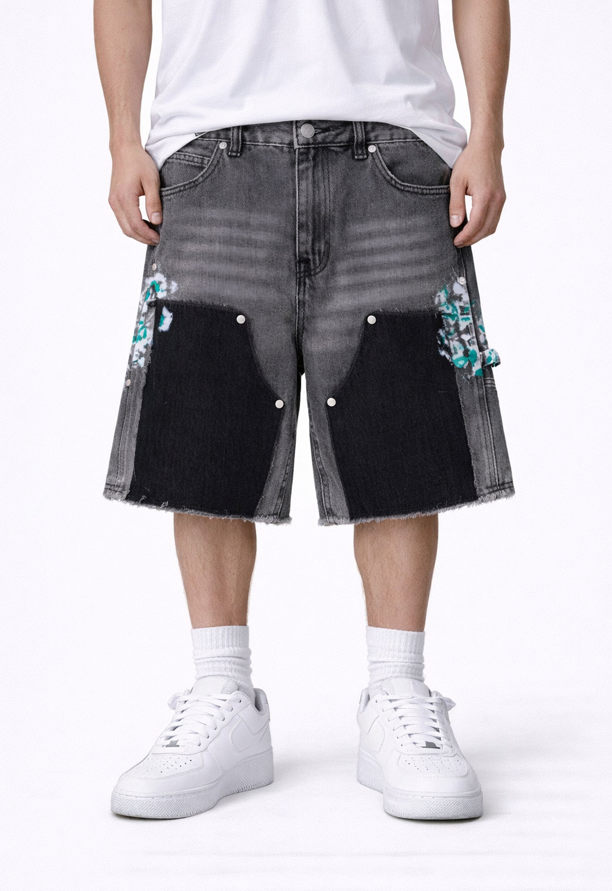 GREY SPLIT PAINTERS SHORTS denim shorts | STREETWEAR APPAREL | UNDEVELOPED