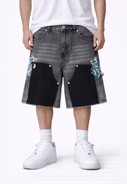 GREY SPLIT PAINTERS SHORTS denim shorts | STREETWEAR APPAREL | UNDEVELOPED