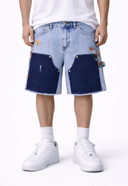 AZUL SPLIT PAINTERS SHORTS Denim Shorts | STREETWEAR APPAREL | UNDEVELOPED