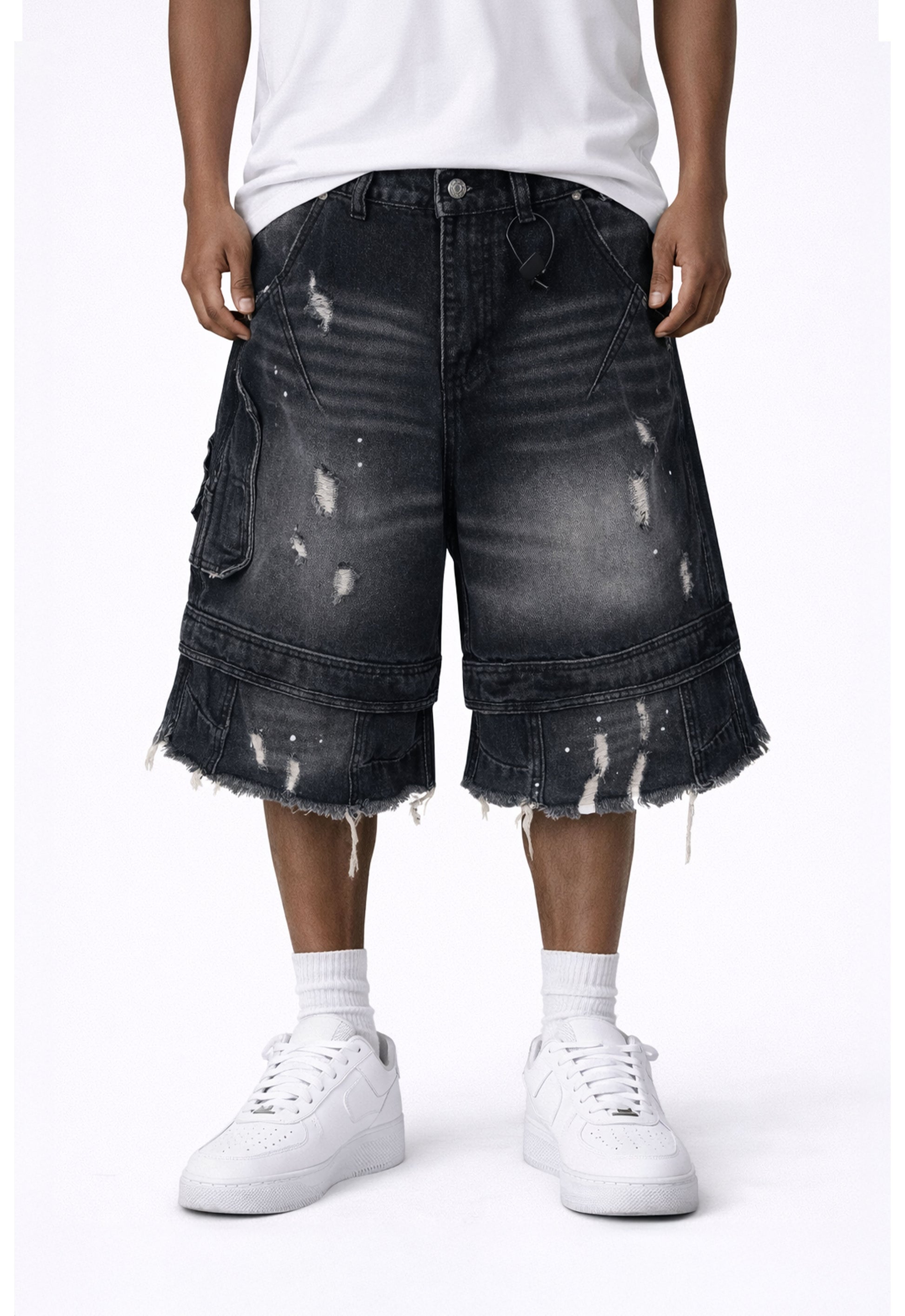 NOIR DISTRESSED CARGO SHORTS cargo shorts | STREETWEAR APPAREL | UNDEVELOPED
