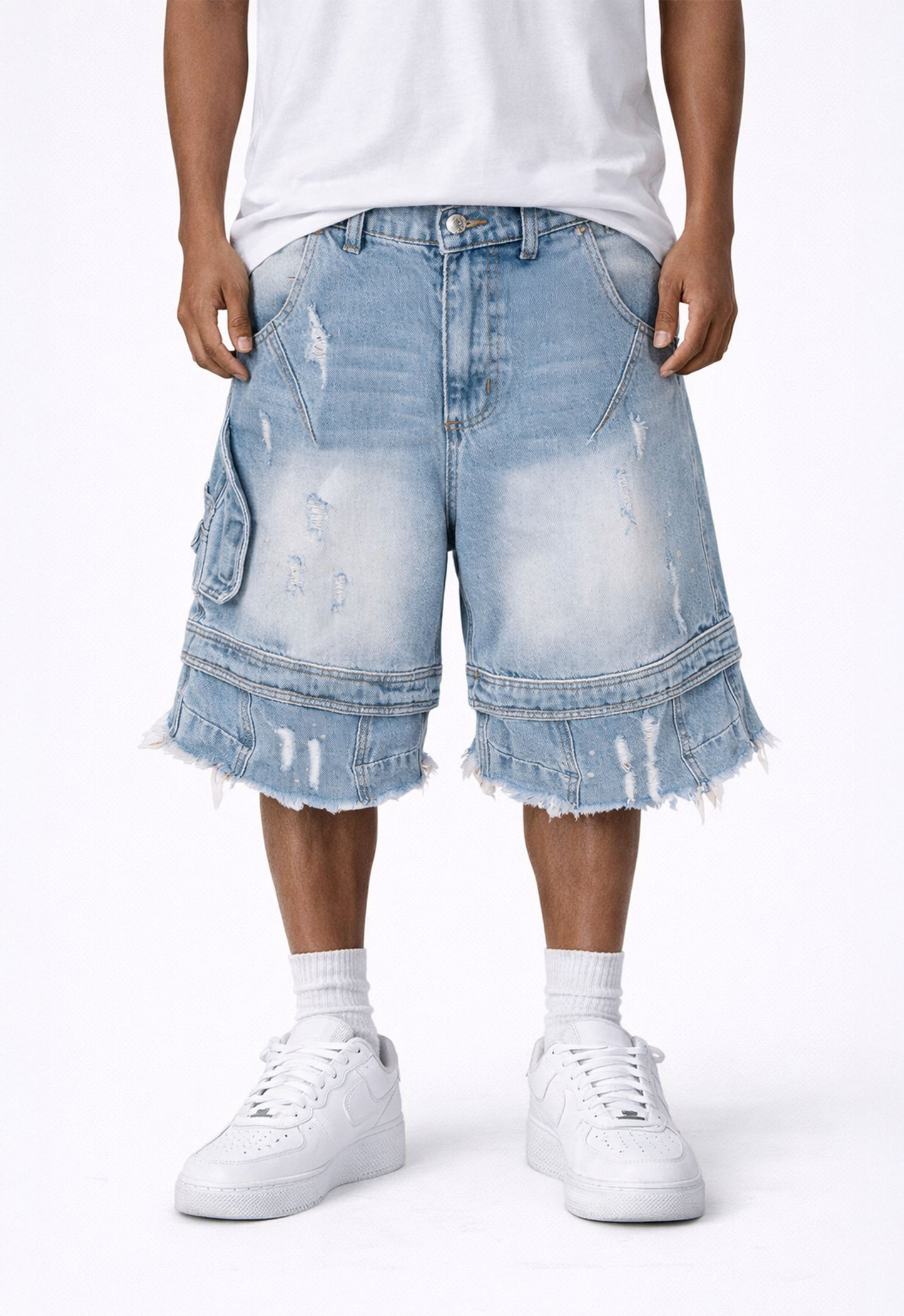 AZUL DISTRESSED CARGO SHORTS Cargo Shorts | STREETWEAR APPAREL | UNDEVELOPED
