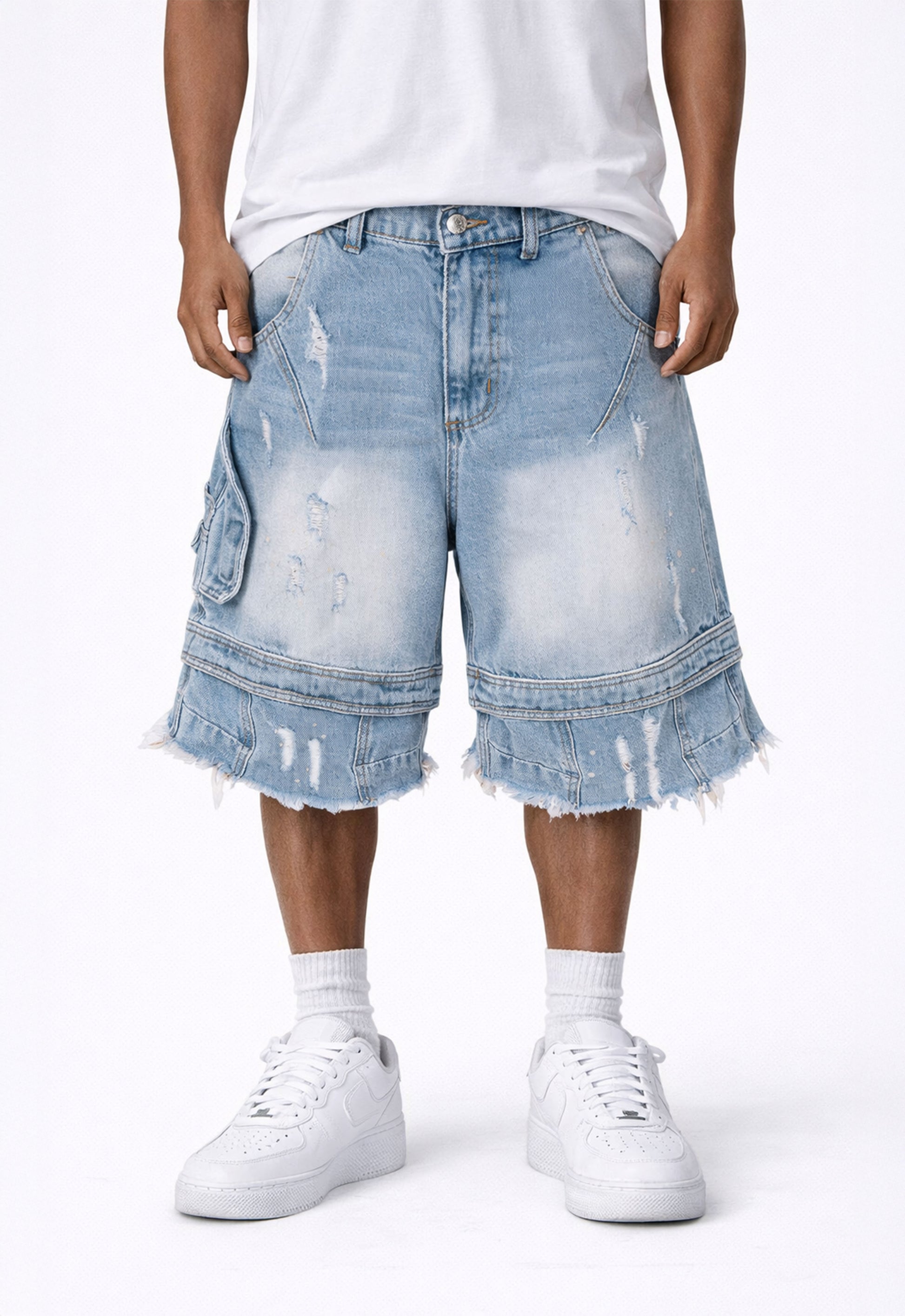 AZUL DISTRESSED CARGO SHORTS Cargo Shorts | STREETWEAR APPAREL | UNDEVELOPED