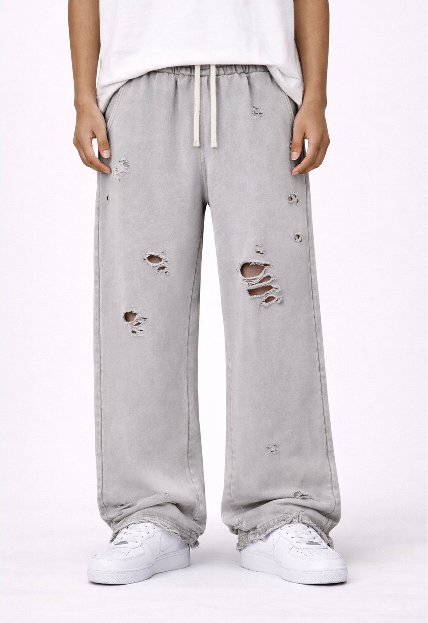 GREY DESTROYED SWEATPANTS sweatpants | STREETWEAR APPAREL | UNDEVELOPED