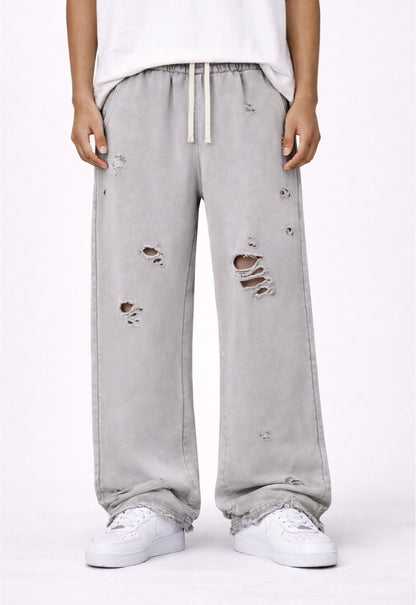GREY DESTROYED SWEATPANTS sweatpants | STREETWEAR APPAREL | UNDEVELOPED