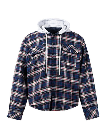 NAVY REVERSIBLE HOODED FLANNEL JACKET | UNDEVELOPED