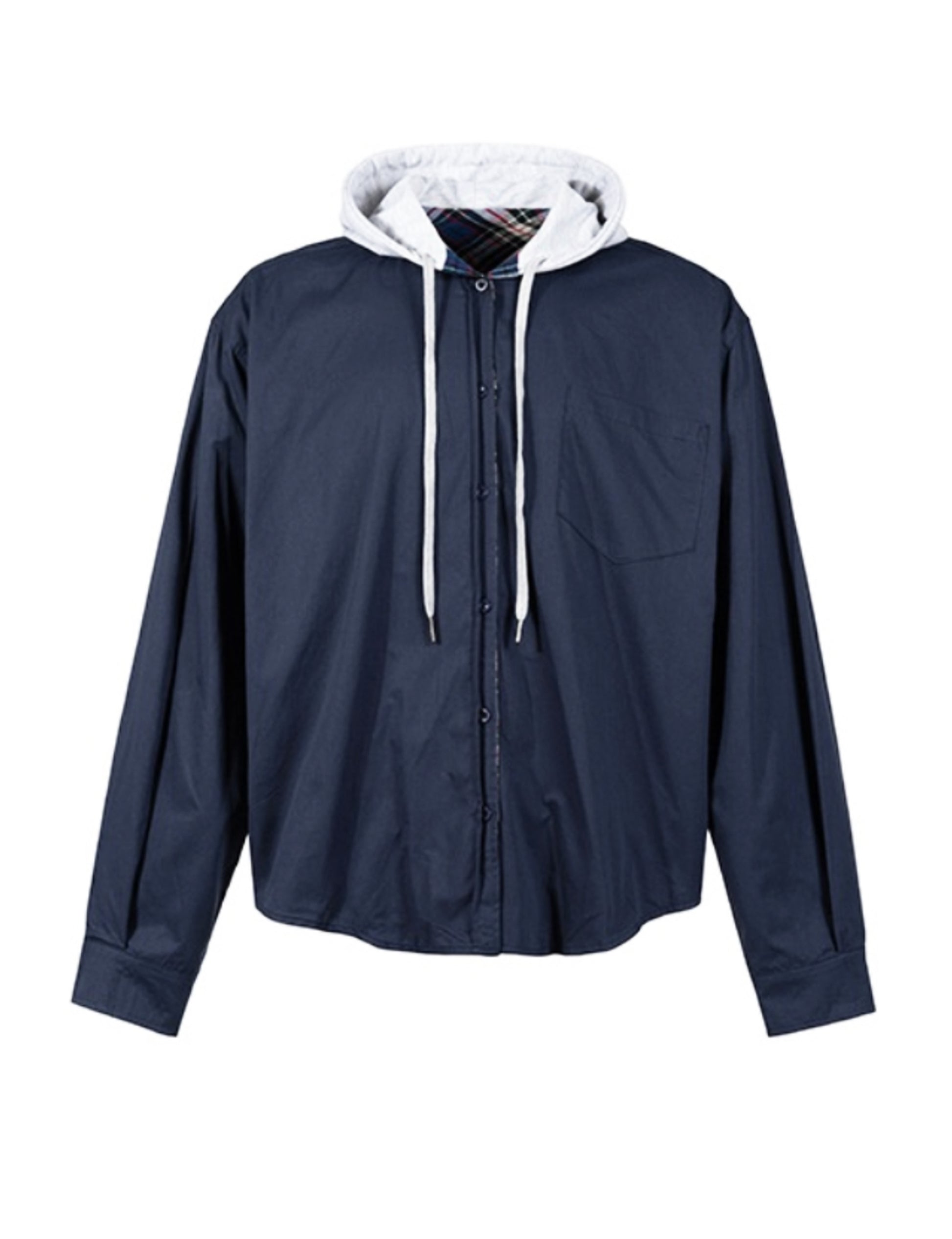 NAVY REVERSIBLE HOODED FLANNEL JACKET | UNDEVELOPED